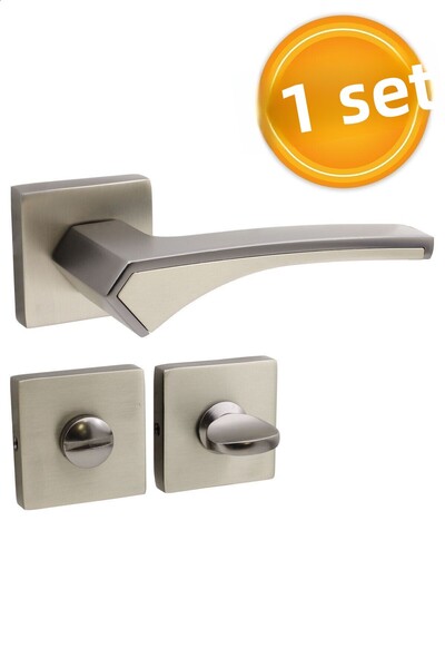 Badem10 Merve Square Rosette Mâner de ușă pentru baie-WC - Potrivit pentru stânga și dreapta, Antracit Satin