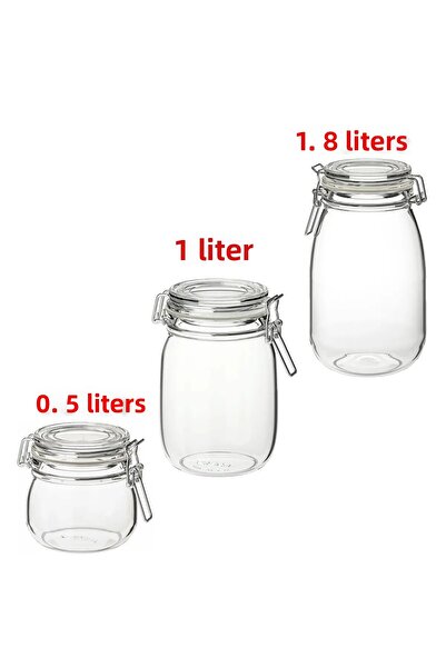 IKEA Premium 3 Piece Jar Set Storage Jar with Lock Seal 0.5 Lt + 1 Lt + 1.8 Lt
