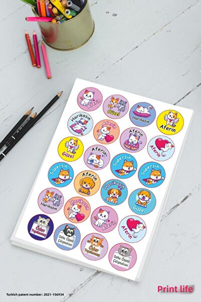 Baskı Life Cute Animals Cat Dog Homework Label Sticker Teacher Well Done You're Great Labels 210 Pcs