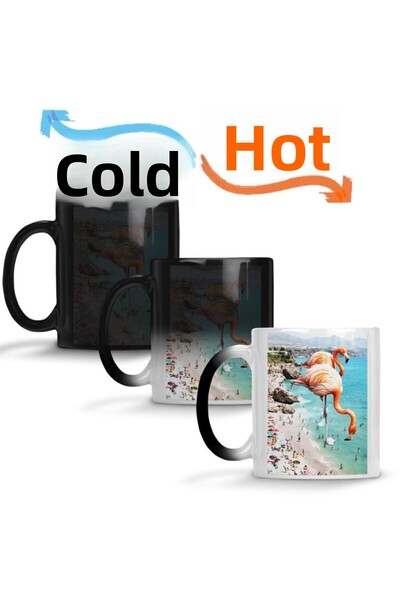 Baskı Dükkanı كوب فلامينجو أون ذا بيتش السحري زجاجي من البورسلين