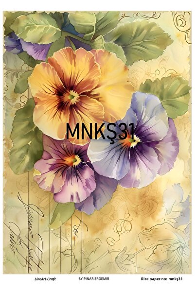 LİNEART ديكوباج من النحاس البنفسجي المزخرف بالزهور - سلسلة MNKŞ، 29X42 سم رقم...