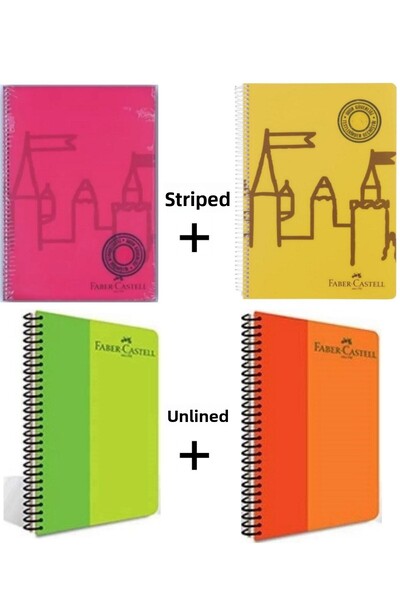 Faber Castell 4 PCS Spiral Plastic PP Cover A4 Notebook 2 Lined 80 Sheets + 2 Unlined 60 Sheets