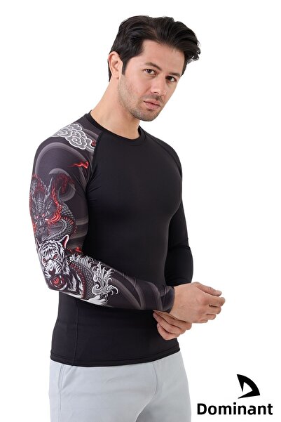 DOMİN SPOR Ανδρικό μακρυμάνικο μονό μανίκι Ψηφιακή στάμπα συμπίεσης Fitness Gym Sports Body Tshirt
