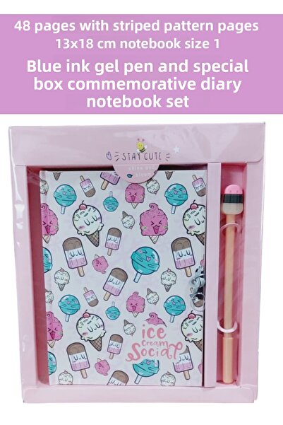 SEYFİKİRTASİYE 48 Φύλλα Ριγέ Μπλε Gel στυλό - Μέγεθος 13x18 cm, Μελάνι, Με Ειδικό Κουτί