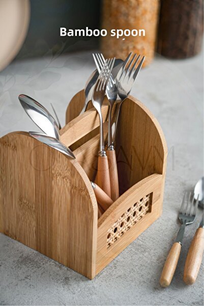 clasavm 14x14 εκ. Μοντέρνα θήκη για κουτάλια και χαρτοπετσέτες από μπαμπού ορ...