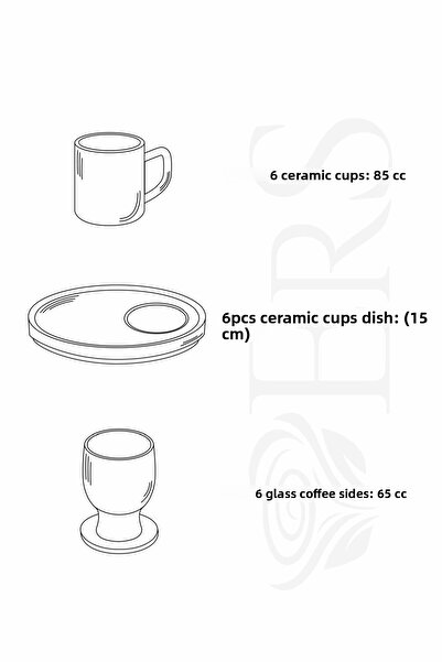 Erbaşlar Love Bird Green Coffee Side Cup 18 Piece Coffee Cup Set for 6 People, Set