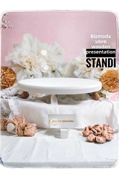 bizizmoda حامل عرض الكيك ذو الساق الخشبية، حامل عرض خشبي أبيض