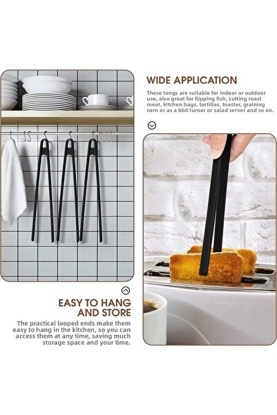 Yenigeldi 1 Piece Gray Black Silicone Tweezers 30 cm Non-Stick Non-Scratch Silicone Kitchen Tongs Heat Resistant