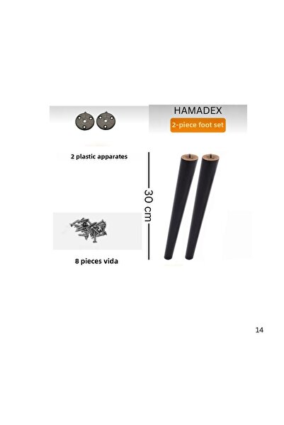 HAMADEX Picior conic NEGRU de 30 cm, masă de cafea, scaun, fotoliu, picior pe...