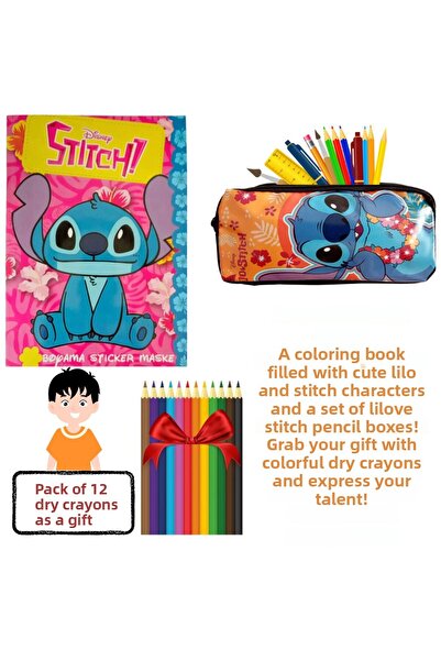 booddie كتاب تلوين ليلو وستيتش مع قلم رصاص و12 قلم تلوين جاف