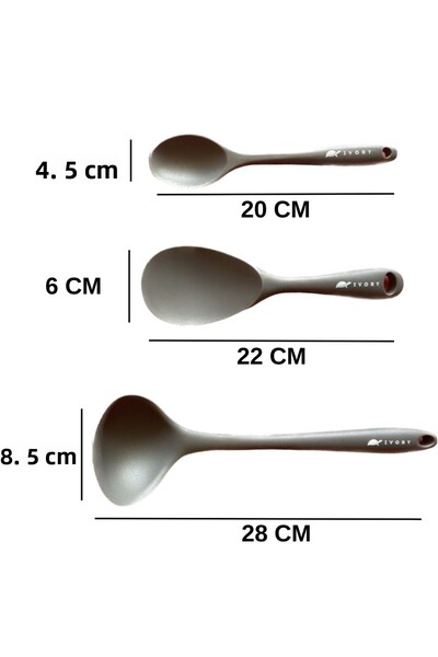 Multiamo Hard Tip Heat Resistant Fireproof Nonstick Silicone Spoon Set 3 Pieces 22cm/20cm Spoon 28cm Ladle