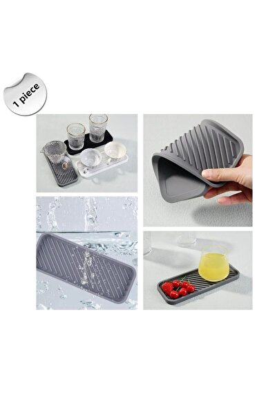 TİNEKE 1 Piece Gray Silicone Oil Pot - Coaster and Soap Dish Organizer, Multi-purpose Presentation Holder