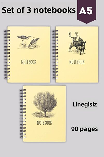 pcpapiruscraft Caiet cu spirală |   3 bucăți |   fără linie |   A5 |   Spirala de otel |   90 de pagini |   45 de coli - copertă cartonată
