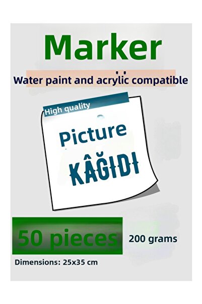 Belirteç 50Pcs High Quality Watercolor Painting Paper - 200 Grams Acrylic Compatible