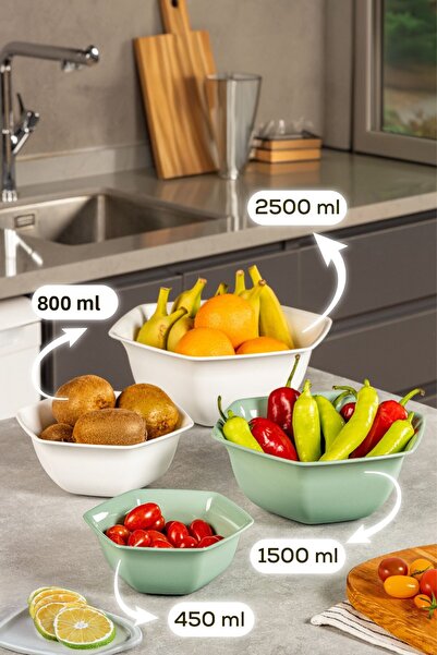 Vienev طقم أوعية سداسية باللون الأبيض والأخضر مكون من 4 قطع