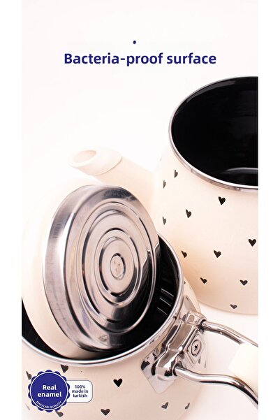 EMAYlab Cupid Black Heart Patterned Enamel Teapot Set - Special Zamak Tufted