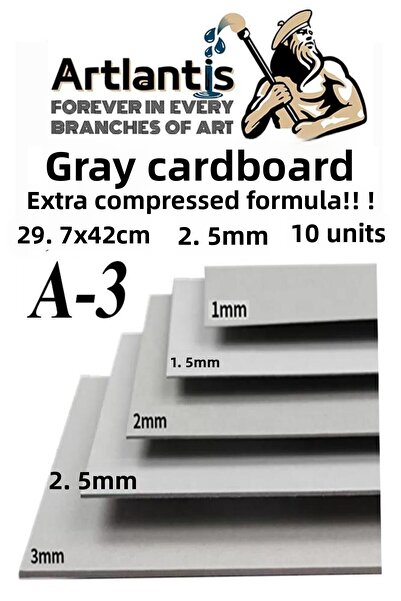 Artlantis A3 Cardboard Gray 2.5 mm 10 Pieces 1 Pack 29.7X42 cm A-3 Cardboard ...