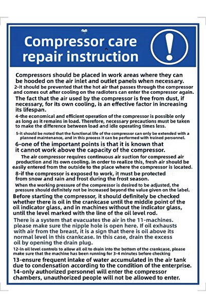 Emek İkaz Levhaları Compressor Maintenance Repair Instruction Warning/Warning...