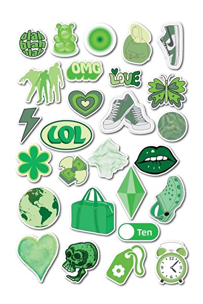 Postifull مجموعة ملصقات ذات طابع أخضر - مجموعة ملصقات مكونة من 27 قطعة - ملصق متوافق مع الهاتف والكمبيوتر اللوحي والكمبيوتر المحمول والكمبيوتر المحمول