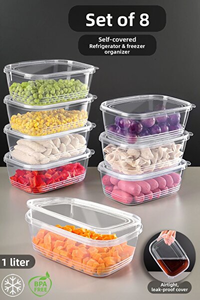 Meleni Home 1Lt Airtight Organizer - 8 Pieces of Storage Containers with Leak Proof Lids, Suitable for Deep Freezer