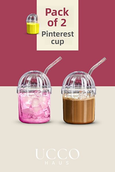 UCCO Crystal Plastic Pinterest Cup, Glass Straw Coffee Lemonade Soft Drink Tea Cocktail Presentation Cup