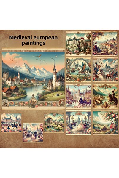 Pink Swan Craft Picturi europene de epocă din Evul Mediu - Set de 12 bucăți S...