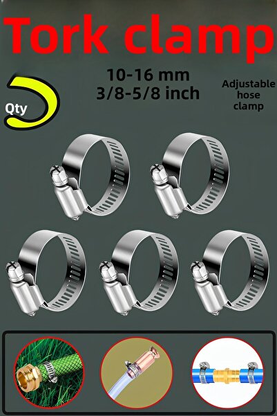 Badem10 10X16 mm Stainless Steel Pipe Hose Clamp - Adjustable Clip with Torque Adjustment, Metal Clamp 5 Pcs