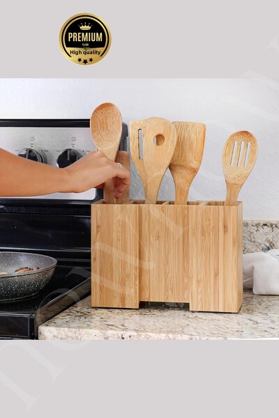 NEWNOW Expandable Bamboo Spoon Holder - Folding Kitchen Bamboo Spoon Holder, ...
