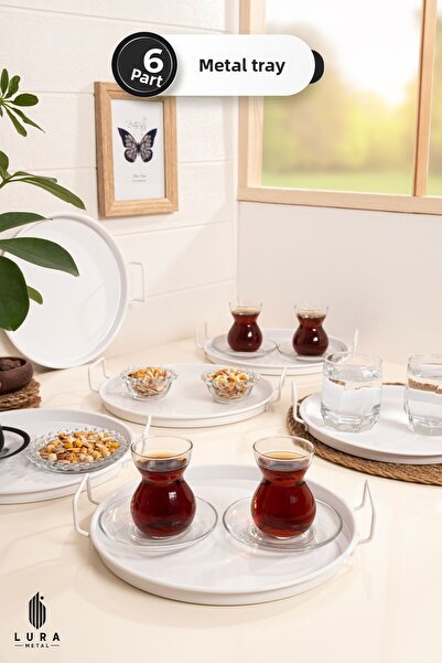 Skygo Set of 6 Vera White Metal Coffee and Tea Presentation Trays - 25 cm Fashionable and Durable Design