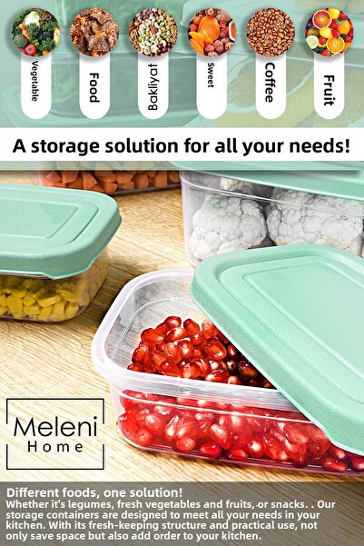 Meleni Home 740ml Green Microwavable Organizer Organizer - 8 Pcs Rectangular Food Storage Container