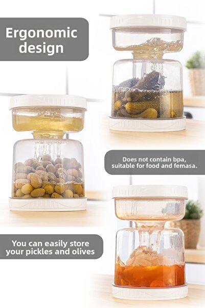 Meleni Home Set of 3 with Strainer Leakproof Olive Bowl Converter Use Pickle Storage Container 1.5 Lt Transparent