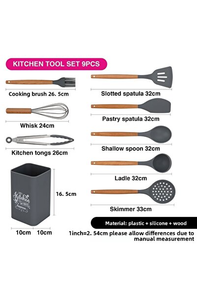 Fissman 9-Piece Kitchen Utensil Set w/ Holder Rack, Silicone Kitchen Tool Set for Non-Stick Cookware
