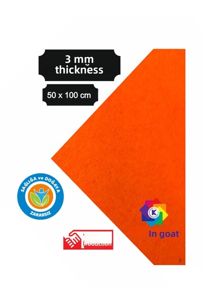 KeçeBizde لباد سميك برتقالي نابض بالحياة 3 مم مقاس 50 × 100 سم