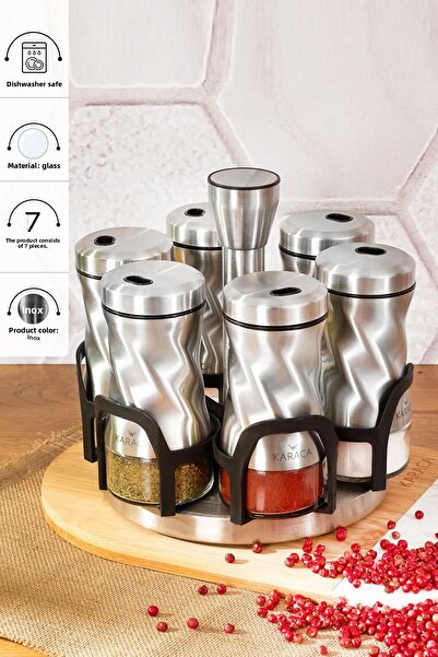 Karaca Tottori Inox 7 Piece Round Glass Spice Set