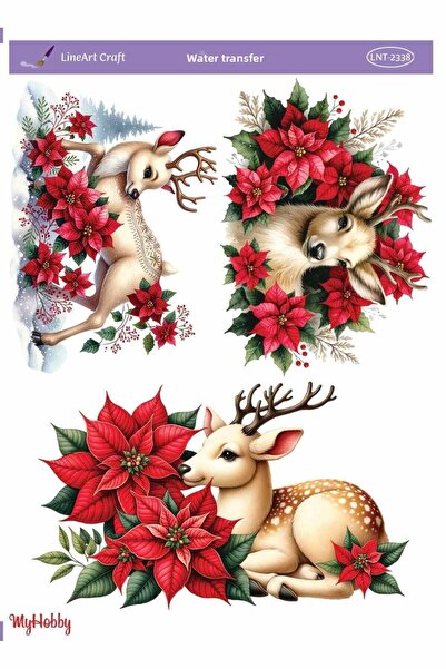 LİNEART Lnt2338 New Year's Series, Deer, New Year's Flower Pattern Open Groun...