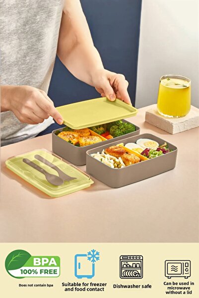 Alacarte 2-layer Portable Rectangular Feeding and Food Container - Milky Coffee