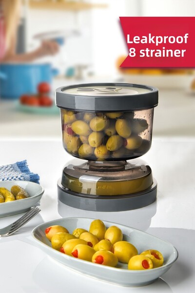 Pazarika حاوية زيتون الساعة الرملية والمخلل ومصفاة الزيتون - حاوية تخزين مخللات الزيتون