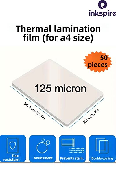 inkspire فيلم الترقق الحراري A4 50 قطعة 125 ميكرون تغليف لامع 1 حزمة حقيبة هو...