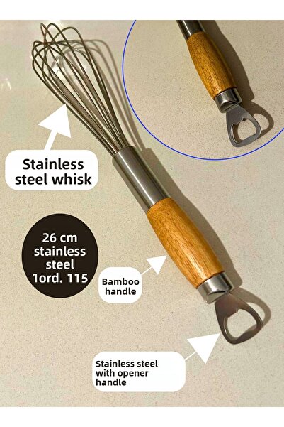 BRE HOME مضرب سلكي سميك للغاية من الخيزران مقاس 26 سم - مع مقبض فتاحة زجاجات ...