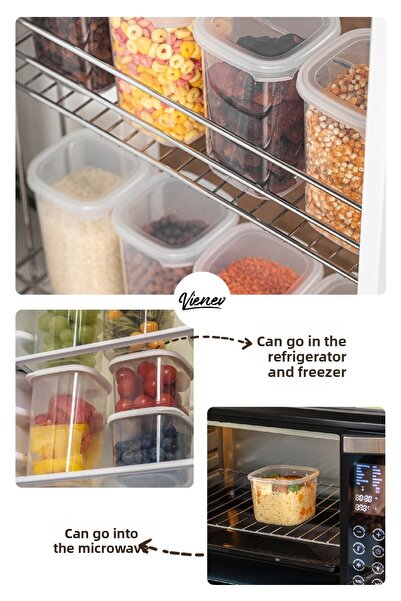 Vienev 18-Piece Peggy Square Food Storage Container with Colored Labels 9x (0.55 Liters, 1.75 Liters) White