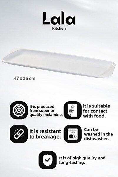 Lala Mutfak Long Chicken Plate 47X15 cm Melamine Presentation Plate Stylish and Break-Resistant