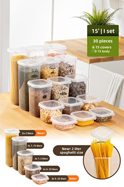 Vienev 15-Piece White Pulses Storage Container Set with Labels