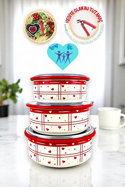 İnci Emaye No. 14 - 16 - 18 Enameled Storage Container Set of 3