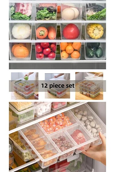 Bayev Luna 5 Compartment Refrigerator Organizer with Lid - 12 Crispers, Meat Fish Vegetable Organizer