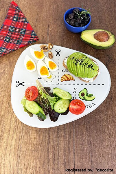 Decorita Glass Diet Plate| Glass Presentation Plate| Portion Plate - Avocado Visual| 32cm x 35cm