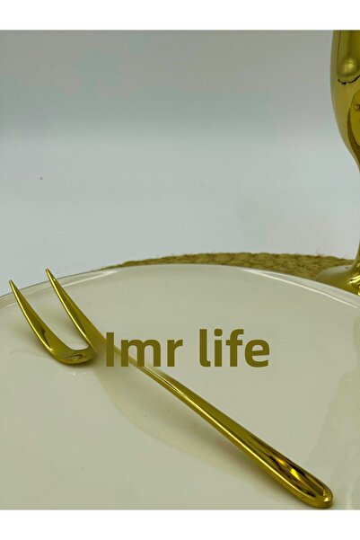 DMR LİFE Dmr Life Gold Sauce Serving Fork 1 Piece (Small Boydur Tableware Serving)