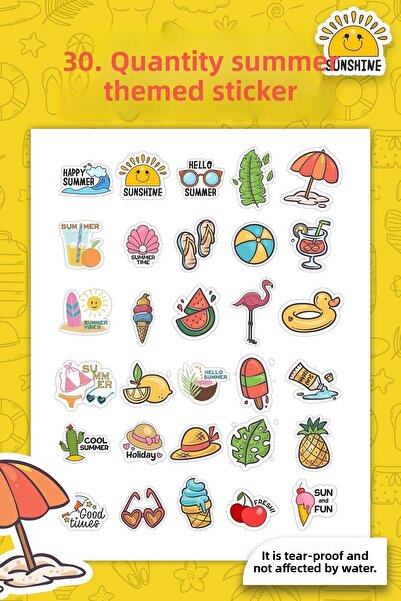 MSticker مجموعة ملصقات صيفية مكونة من 30 قطعة غير قابلة للتأثير بالماء - ملصق...