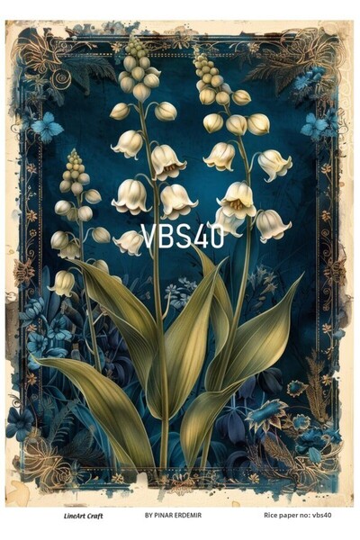 Baykuşca موديل VBS40 سلسلة كحلي - ديكوباج نحاسي بنمط زهرة زرقاء وصورة 30*42 سم