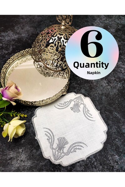 Çt Çeyizci Tekstil 6 مناديل تقديم بلون القهوة - كوكتيل وقاعدة أكواب