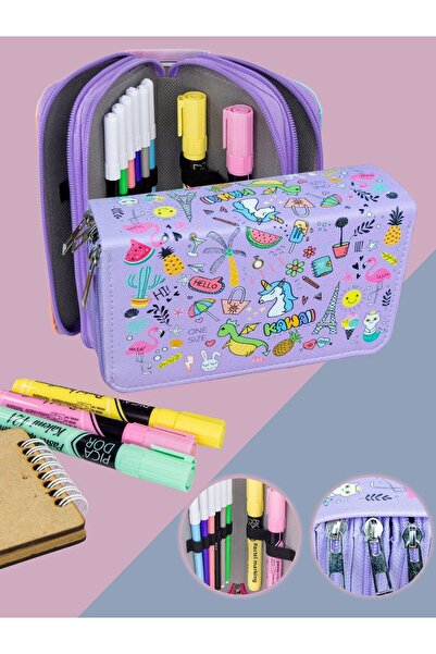 OneSize Μολυβοθήκη Unicorn-Flamingo Kawaii Pattern Orginazer Vegan δέρμα τριώ...